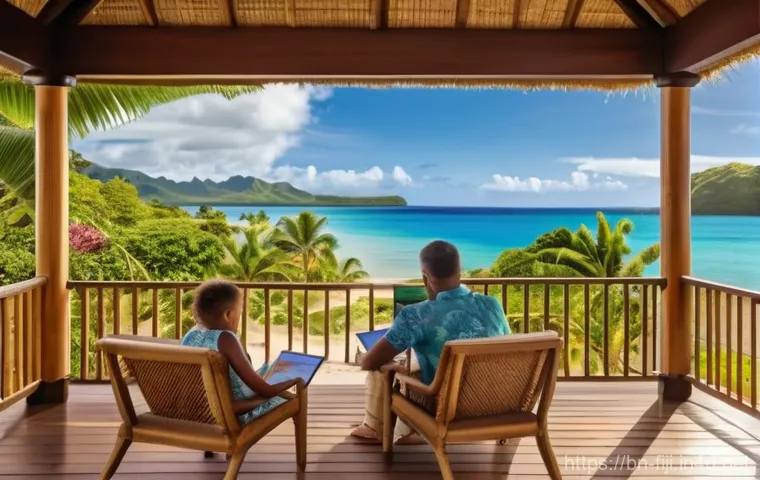 피지 부동산 투자 가이드 - **A vibrant, multi-panel image showcasing diverse real estate opportunities in Fiji. Panel 1: A luxu...