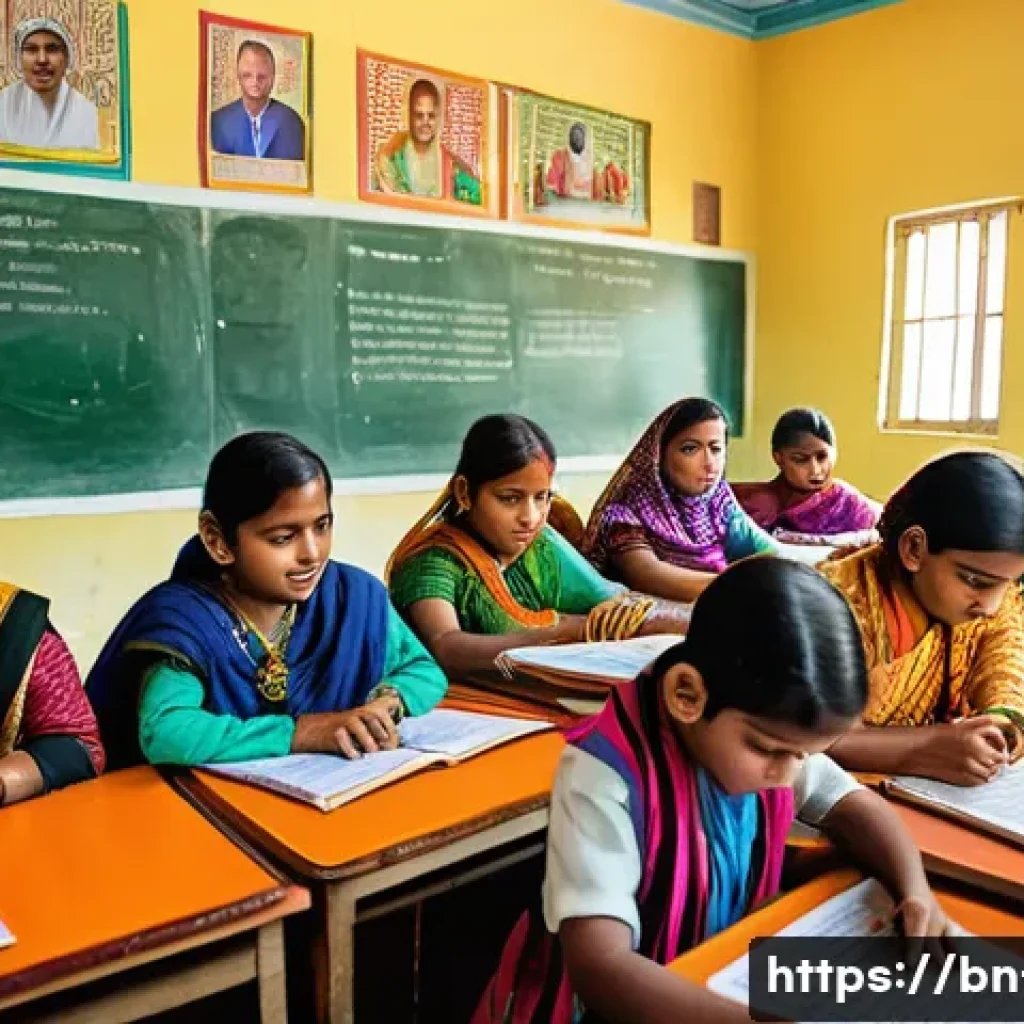 피지어 배우기 - A vibrant classroom scene in Bangladesh where diverse students of various ages are actively practici...