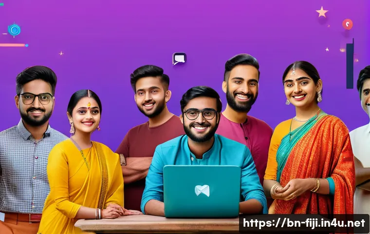 피지의 소셜미디어 트렌드 - A vibrant digital collage showcasing young Bengali creators engaging with popular social media platf...