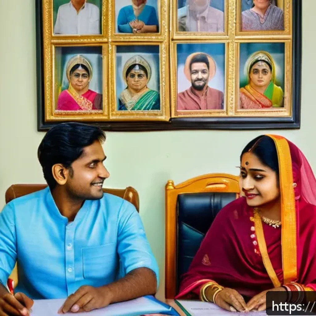피지에서 결혼하는 법 - A detailed digital workspace scene showing a Bengali couple preparing for online marriage registrati...